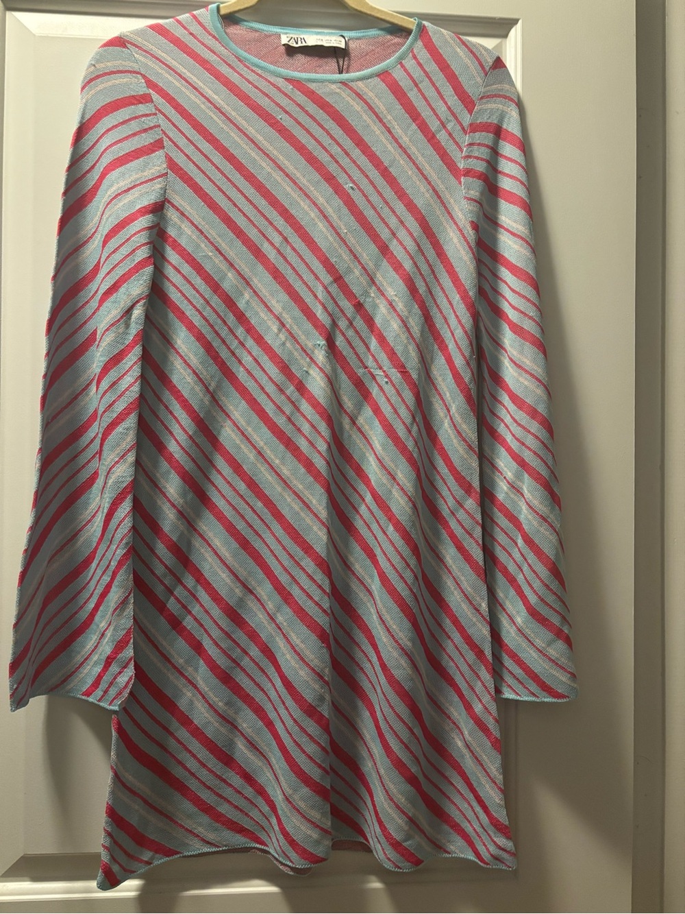 Zara Long Sleeve Diagonal Stripe Dress in Light Blue and Pink